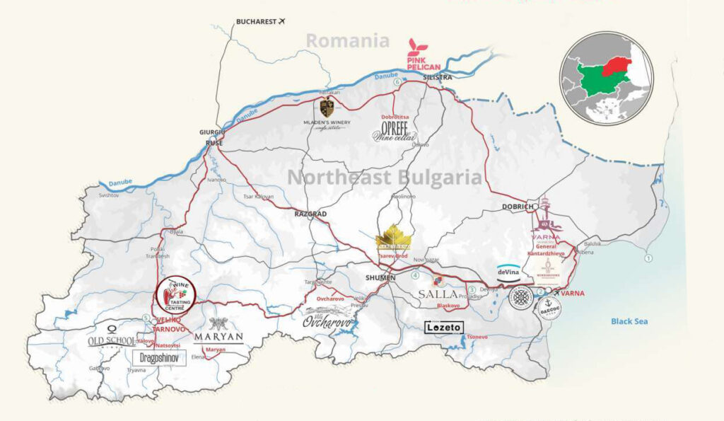 Harta Vinului Bun în nord-estul Bulgariei! Care sunt cele mai faine podgorii, crame, și wine-baruri aproape de România! - By Julia Harta Vinului Nord Est Bulgaria